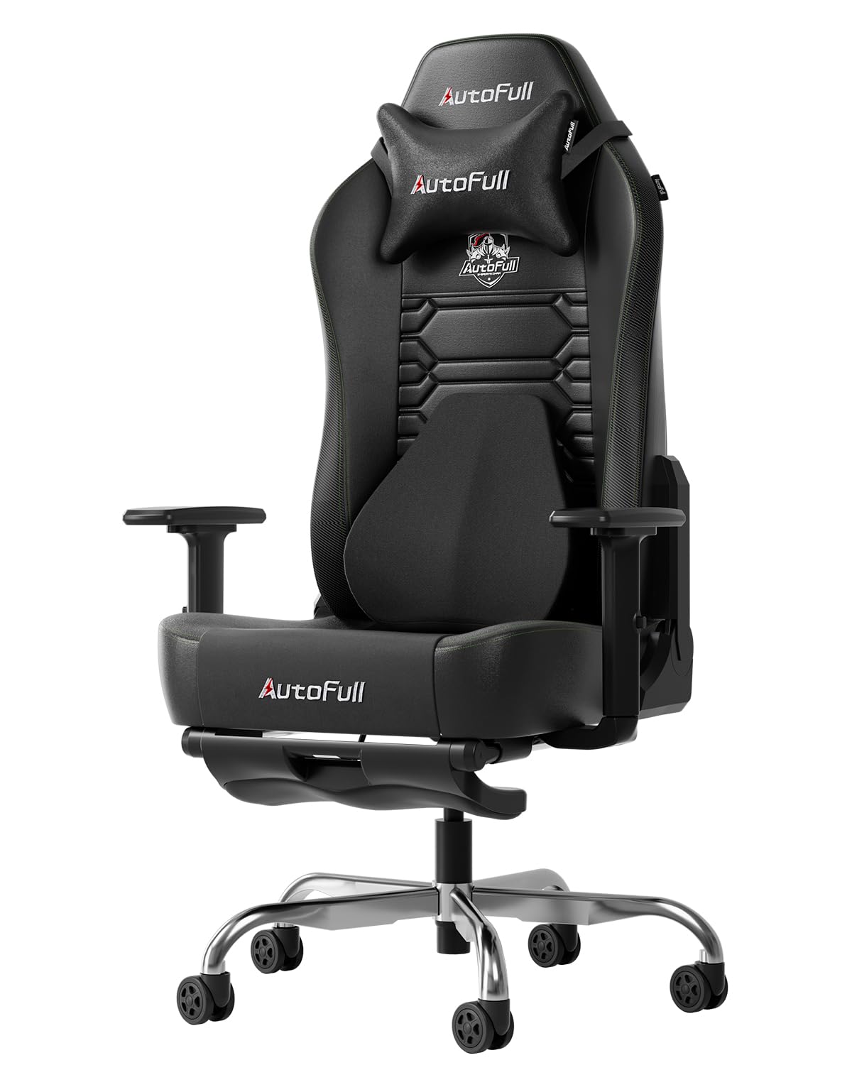 AutoFull C3 Sedia Gaming, Ergonomica Sedia da Gaming con Schienale Regolabile 155°, Supporto Lombare Ergo 3D, Poggiapiedi, Pelle PU - Design in Stile Racing (Nero)