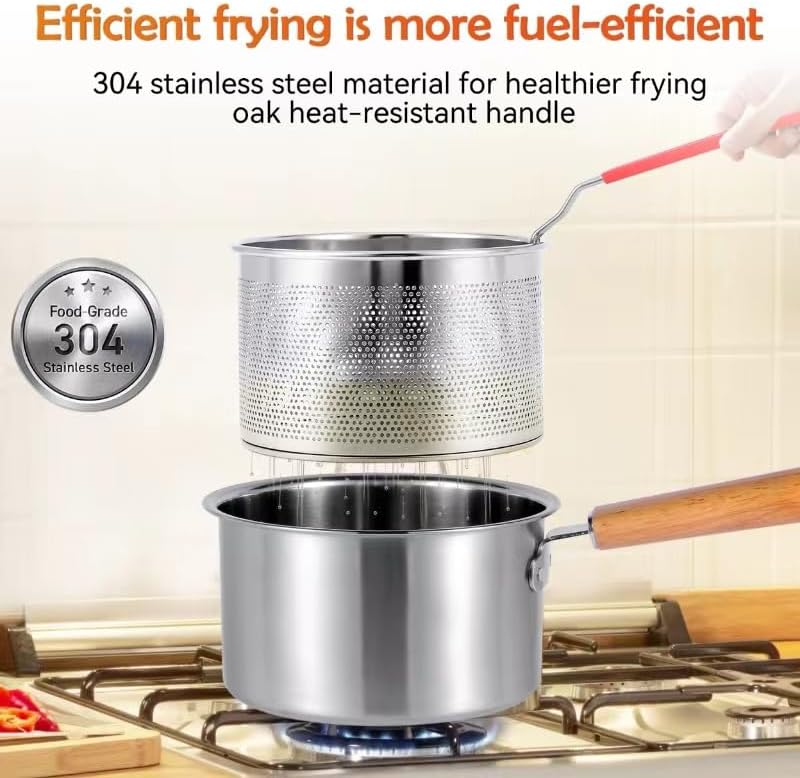 Miniatura 3 de 8 pulgadas de diámetro exterior, 5 pulgadas de alto, freidora multifuncional de acero inoxidable 304 con cesta de la freidora, olla de leche