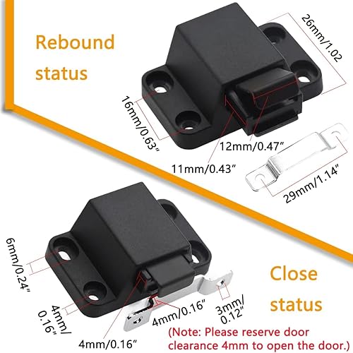 Miniatura 6 de Pestillos de puerta de cierre automático para abrir y presionar, paquete de 4 unidades, pestillo de presión y bloqueo, cierre táctil resistente para