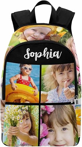 M YESCUSTOM Mochila informal personalizada con fotos, bolsas escolares personalizadas con nombre de niño para niños, niñas, adolescentes, bolsa de