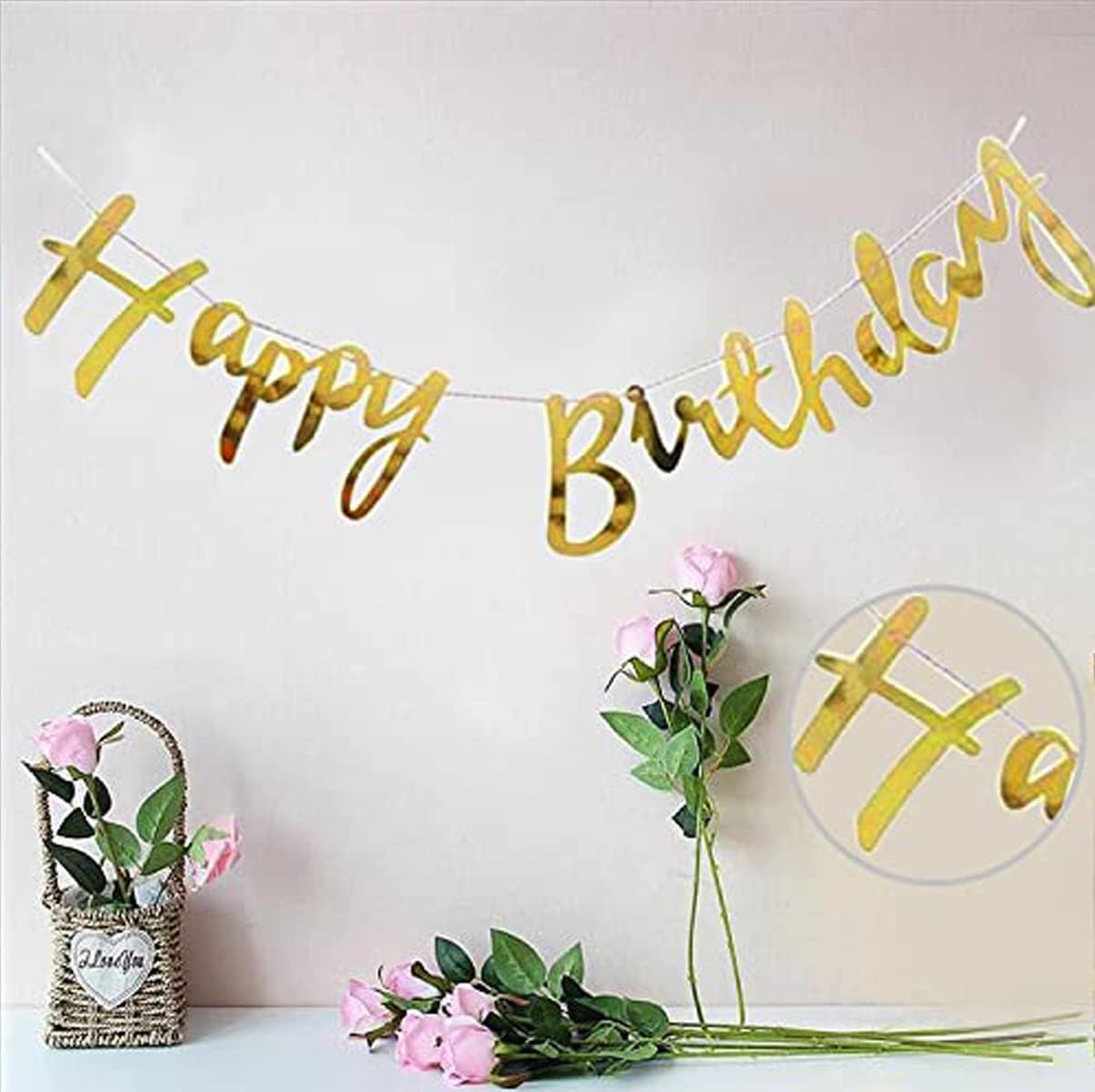 Amfin Happy Birthday Banner With Name For Birthday Party - Gold