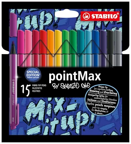 STABILO pointMax - Stylo feutre - Etui carton x 15 feutres d'écriture pointe moyenne 0,8 mm - Edition limitée by Snooze One