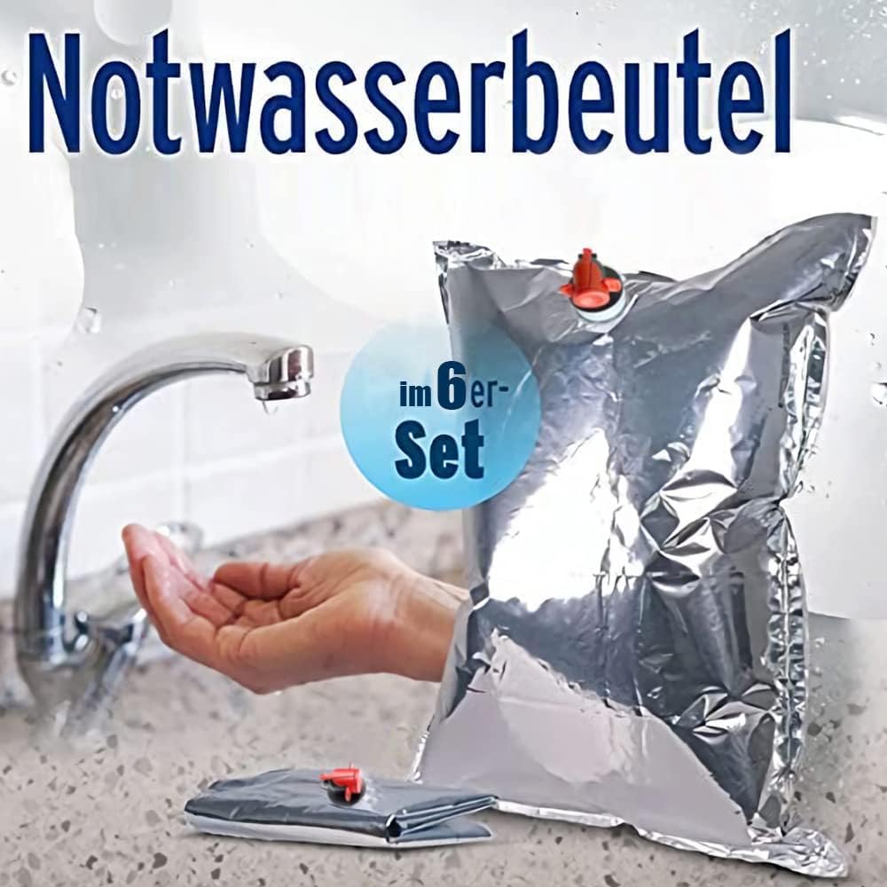 Wasserbeutel, 6 x 15 Liter Prepper Wasser Notfallpflegebeutel können frei im Raum aufbewahrt werden