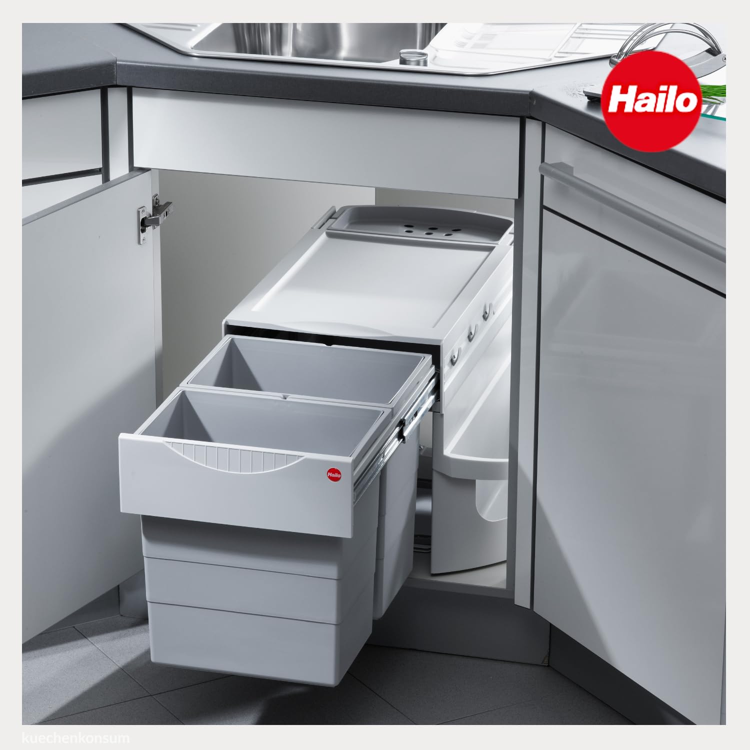 Poubelle d'angle encastrable tri sélectif 2 bacs 40L (20+20) Hailo Rondo Comfort