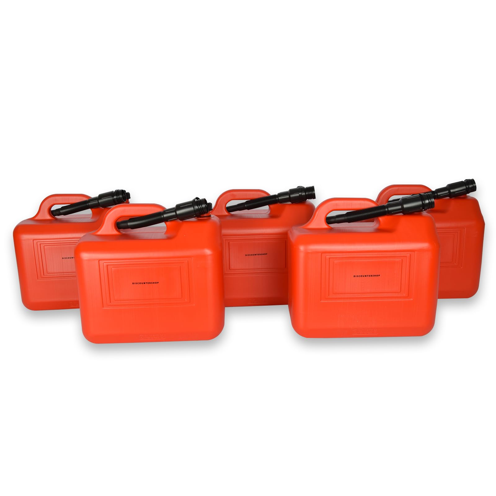 Jerrycan con Embudo Rojo 20L - Juego de 5 - Para Combustibles, Tapa con Cierre y Mango I Polietileno - Certificados por la ONU Jerrycans de combustible