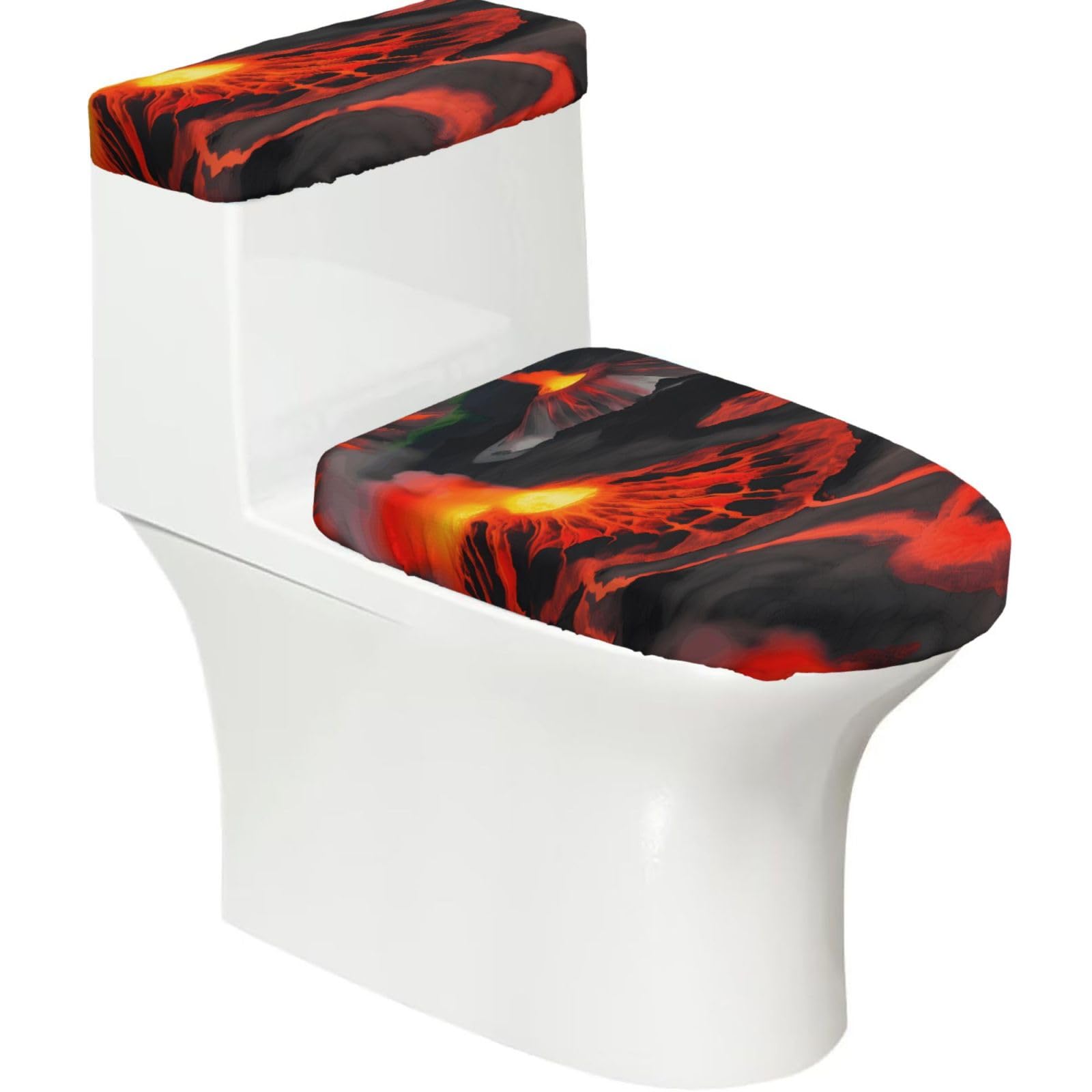 Kilauea Volcanos Printed Toilet Tank and Lid Cover Set of 2 for Most Bathrooms, Fits Elongated Round Toilets