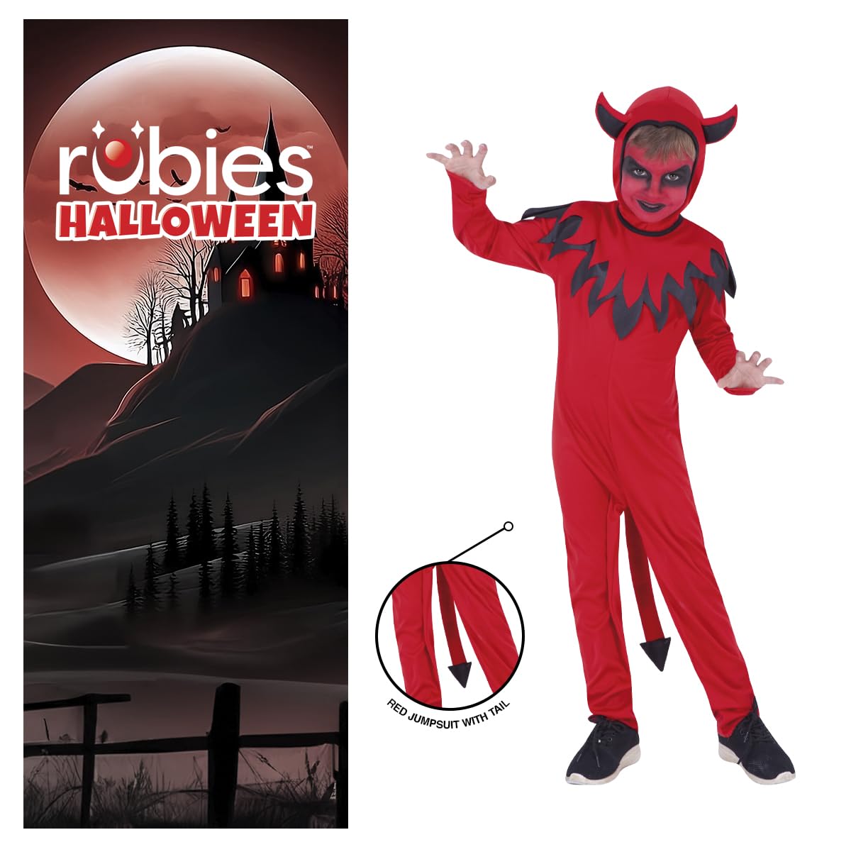 Rubies Costume diavolo per bambini e ragazze, con coda e cappuccio attaccata, licenza ufficiale, demoni, diavoli per Halloween, Carnevale e feste
