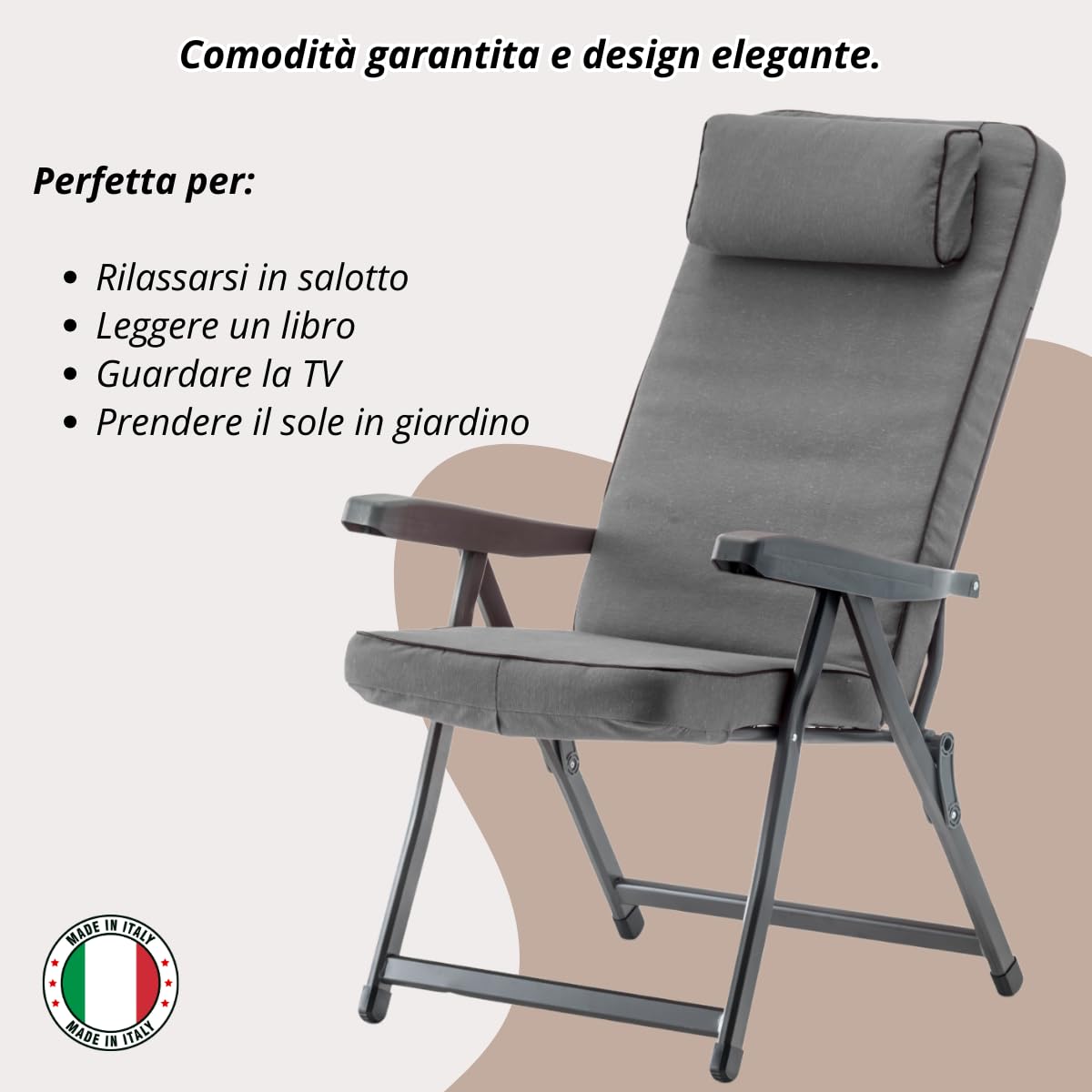 Tomaino Tumbona acolchada para uso interior exterior (Gris, Sillón estándar)