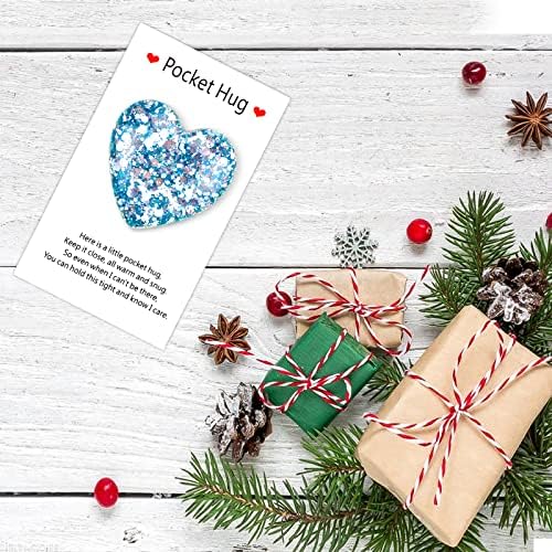 Vibbang A Little Pocket Hug Heart with Card, Mini Cute Pocket Heart Hug Decoration, Special Encourage Heart Gift for Birthday Wedding Party, Valentines Keepsake Ornament (1Pack Blue)