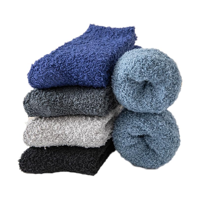 Yolhloy 5 Paare Kuschelsocken Herren Flauschige Socken Weiche Bequeme Winter Dicke Socken Warme Bettsocken Haussocken Plüschsocken für Männer