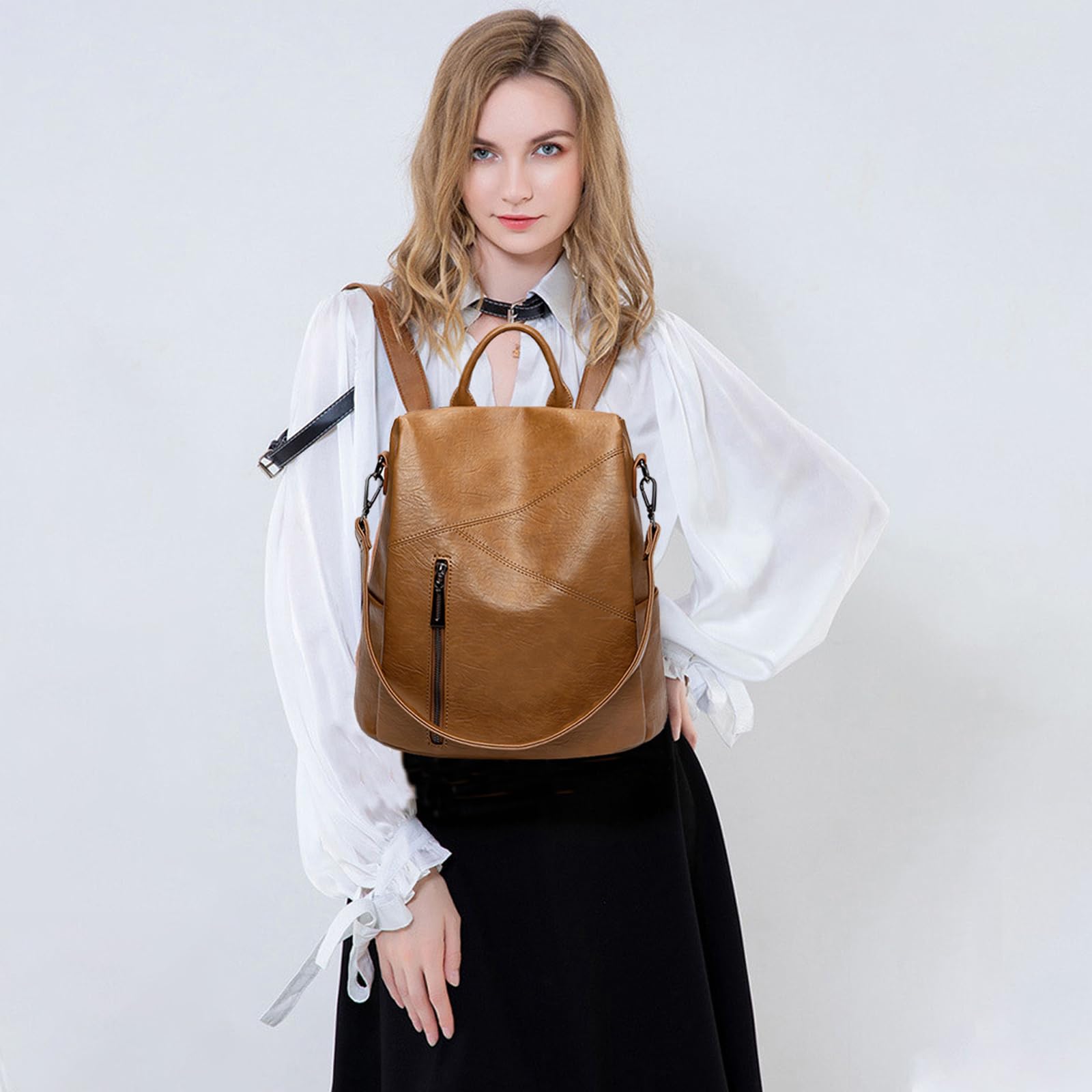 Femme Sacs portés dos Antivol Mode Multifonctionnel Sac à BandoulièRe En Cuir PU VéRitable Mode Dames Sacoche Sacs Marron B