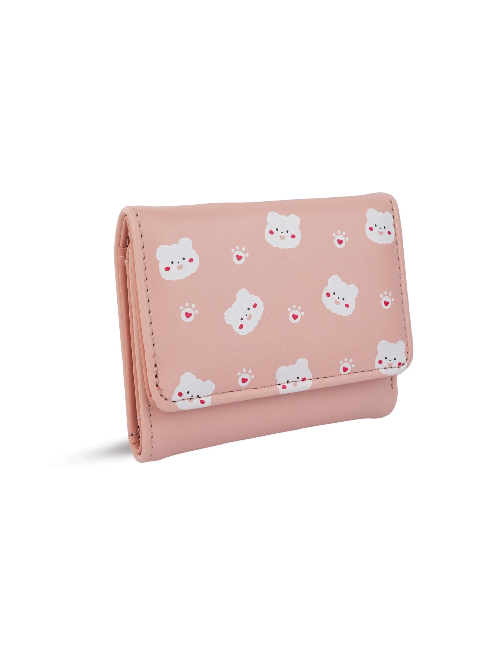 denzo Tiny Bear Wallet | Vegan Leather Zip Around Purse with Card Slots & Coin Pocket | Compact Stylish Wallet for Ladies (Pink)-picture-0