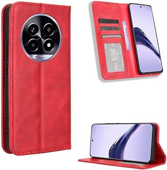 Compatible with Realme 13+ 5G Phone Protective Case,Compatible with Realme 13 Pro 5G China,Flip Leather Wallet Cover Compatible with Realme 13 Plus 5G RMX5002 Case Red