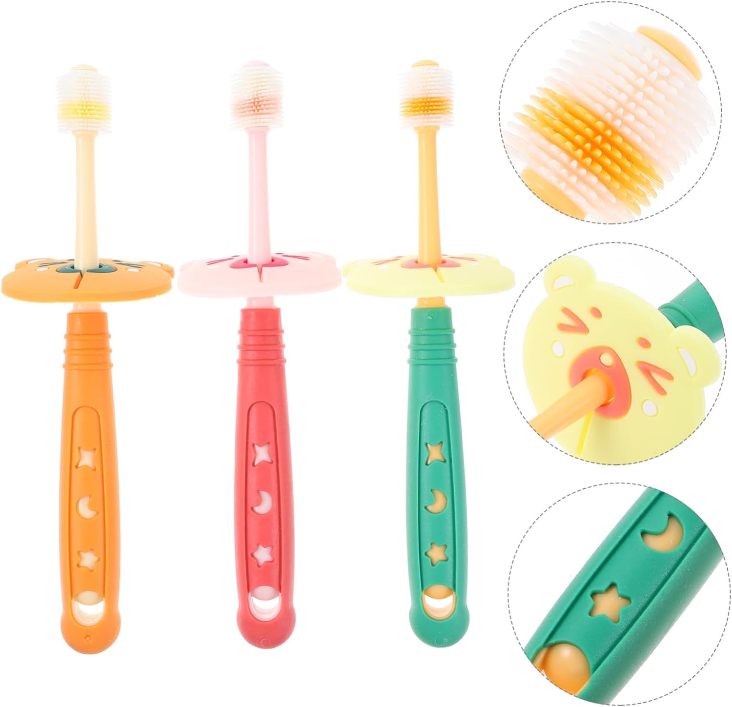 3Pcs Manual Toothbrush with Soft Bristles Rotatable Ergonomic Head for Comfortable Grip Gentle Gum Massage Oral Cleaning Tools for Ages Green Random Color