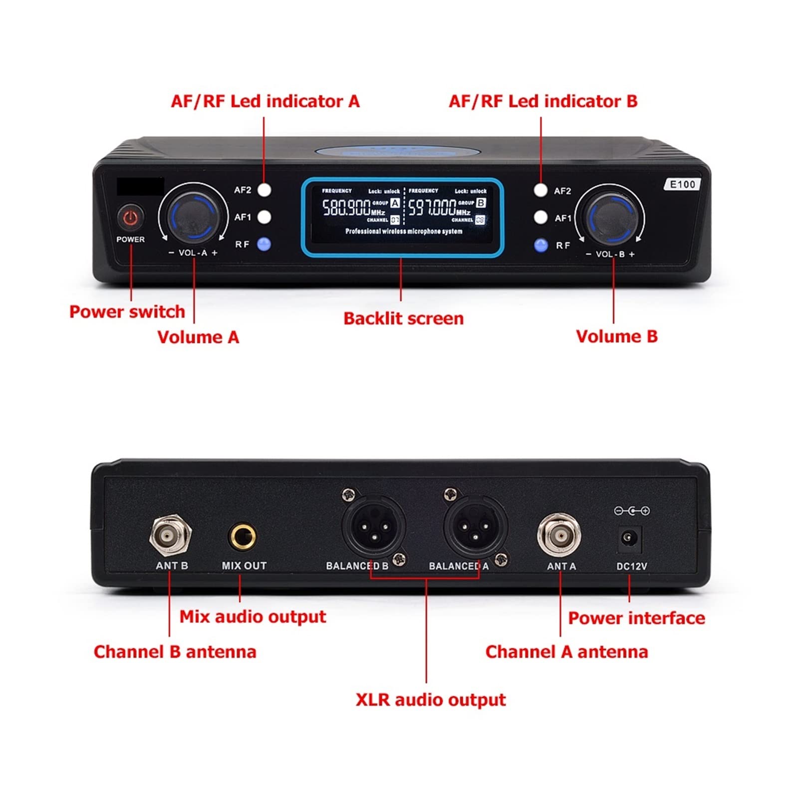 CLEIDE Mixer Audio, Dual Way Transmitter UHF Wireless Microphone with Handheld + Bodypack + Lapel + Headset Mic for Karaoke Church Youtube Facile da Usare e Controllare, Compatibile con PC
