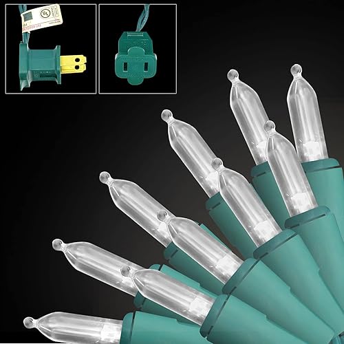 150 luces LED de Navidad, color rojo, blanco, azul, cable verde de 50 pies, conectable con certificación UL, luces de Navidad para exteriores o