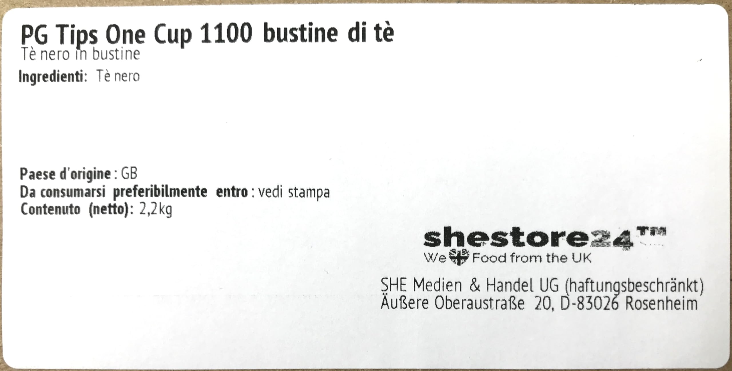 Tè nero inglese tè nero dall'Inghilterra in bustine di tè 2,2 kg - importato da Shestore24