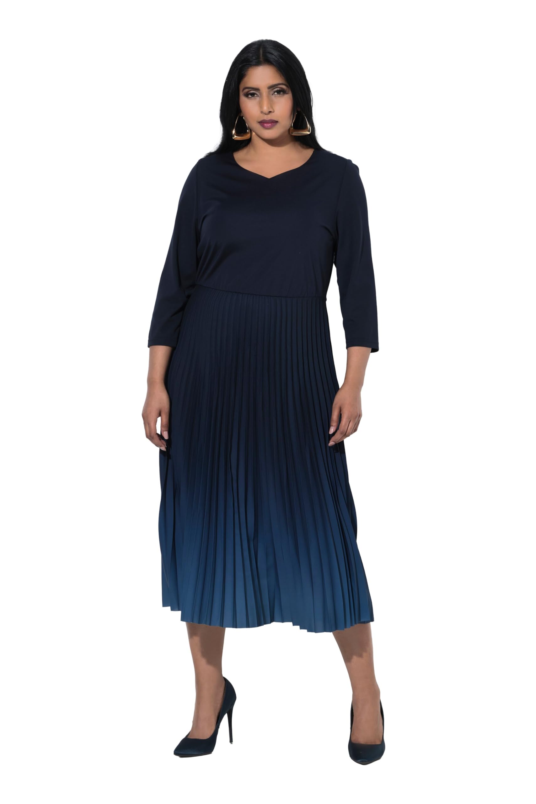 Ulla Popken Damen große Größen Übergrößen Plus Size Midikleid mit Plisseerock 848576