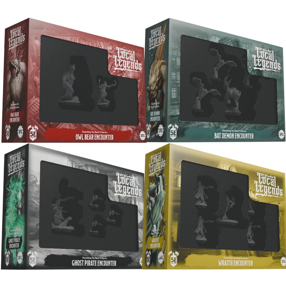 Steamforged Games Epic Encounters Local Legends RPG Bundle: Owlbear, Bat Demon Diaemus, Ghost Pirate, and Wraith (4 Items)