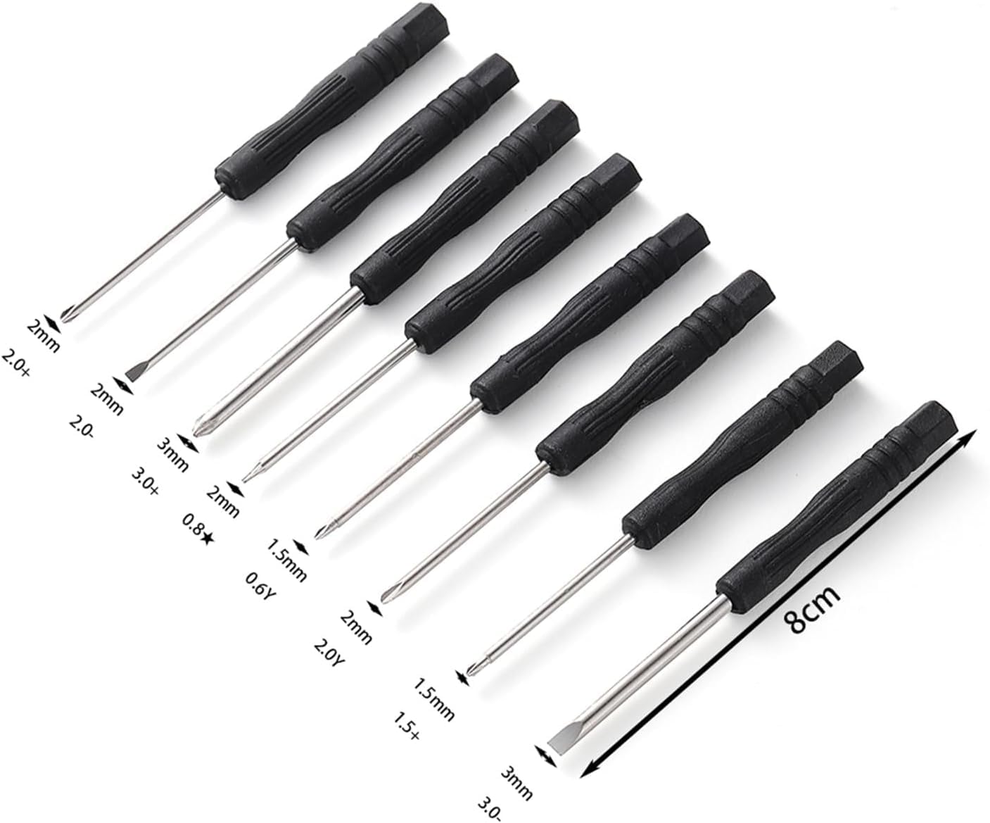 8 Pcs Black Precision Screwdriver Set, Phillips, Slotted, Screwdriver Repair Tool Kit, Non-Slip Grip, for Eyeglass Computer, Laptop, Phone