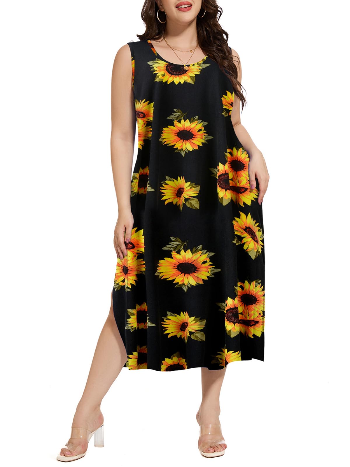 LARACE Plus Size Maxi Dresses for Curvy Women Summer Sleeveless Casual 2025 Long Dress L-5XL