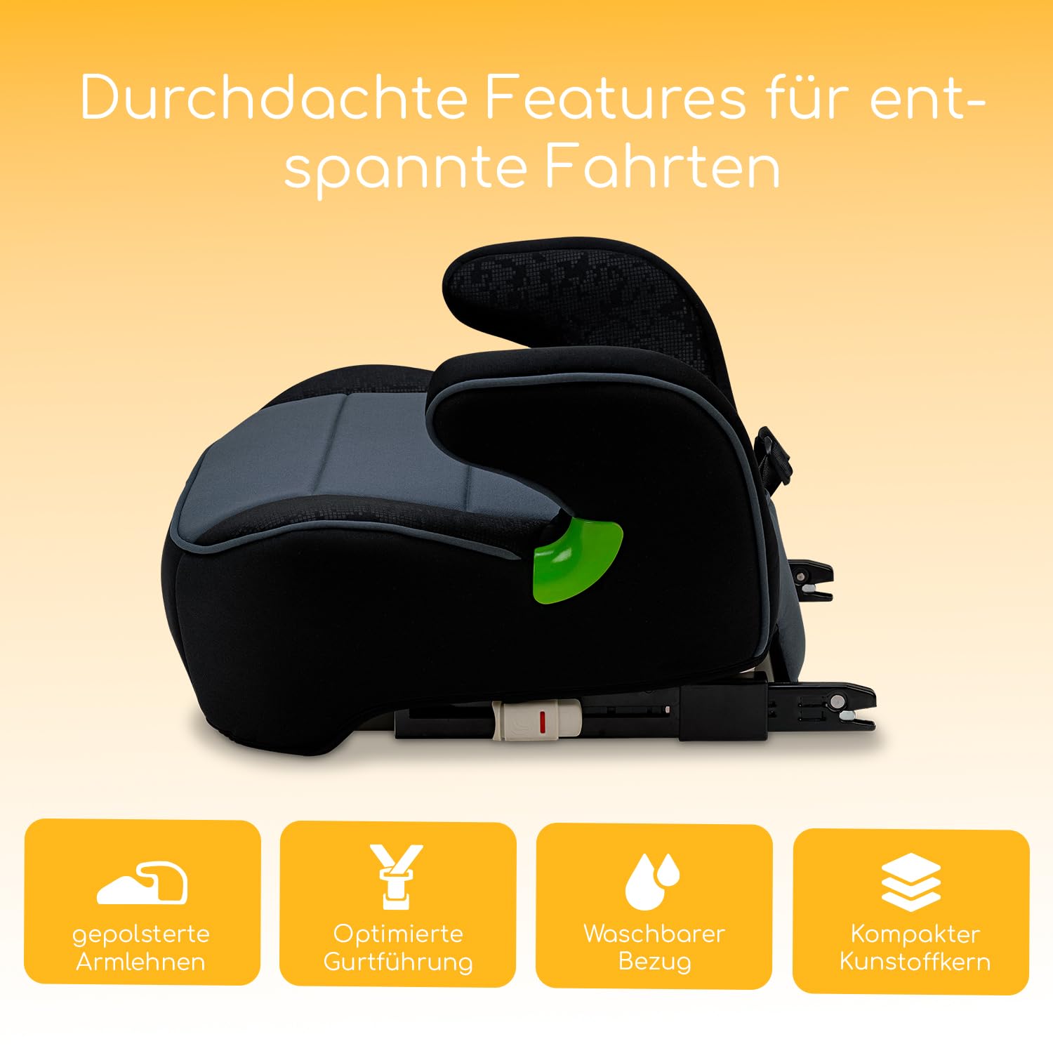 Osann Junior Isofix Gurtfix Sitzerhöhung Auto Kinder 126-150 cm Gurtfix-Technologie ergonomischer Sitzfläche Kindersitzerhöhung ab 6 Jahre Pixel Black