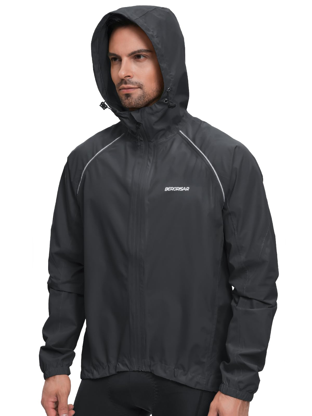 BERGRISAR Cortavientos Chaqueta de Ciclismo Running para Hombre con Capucha Impermeable Transpirable Ligero