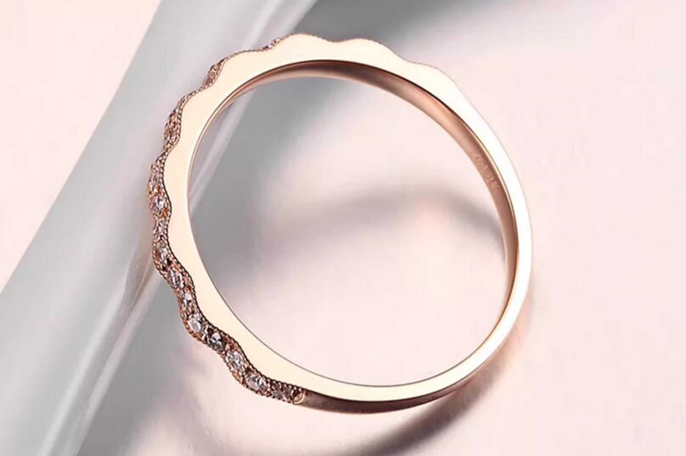Anillo de oro rosa para mujer, anillo de boda real con diamante de 0,2 quilates, anillo de boda de oro auténtico, media eternidad
