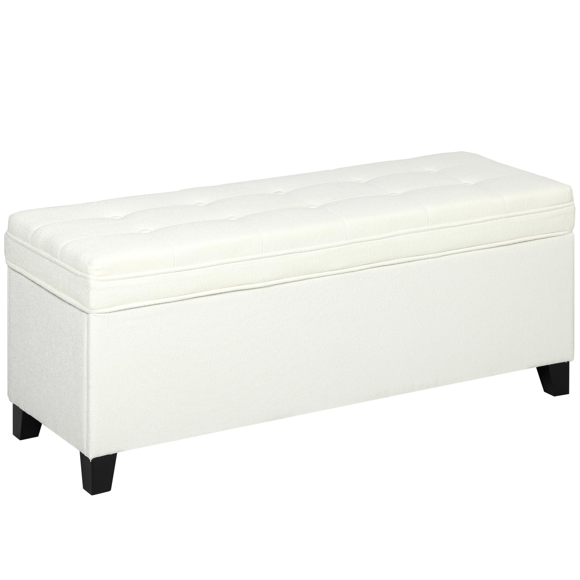 HOMCOM Panca portaoggetti 112L Panca da letto Cassapanca portaoggetti con seduta imbottita, tessuto di lino per soggiorno, camera da letto, ingresso, 120 x 40 x 48 cm, crema