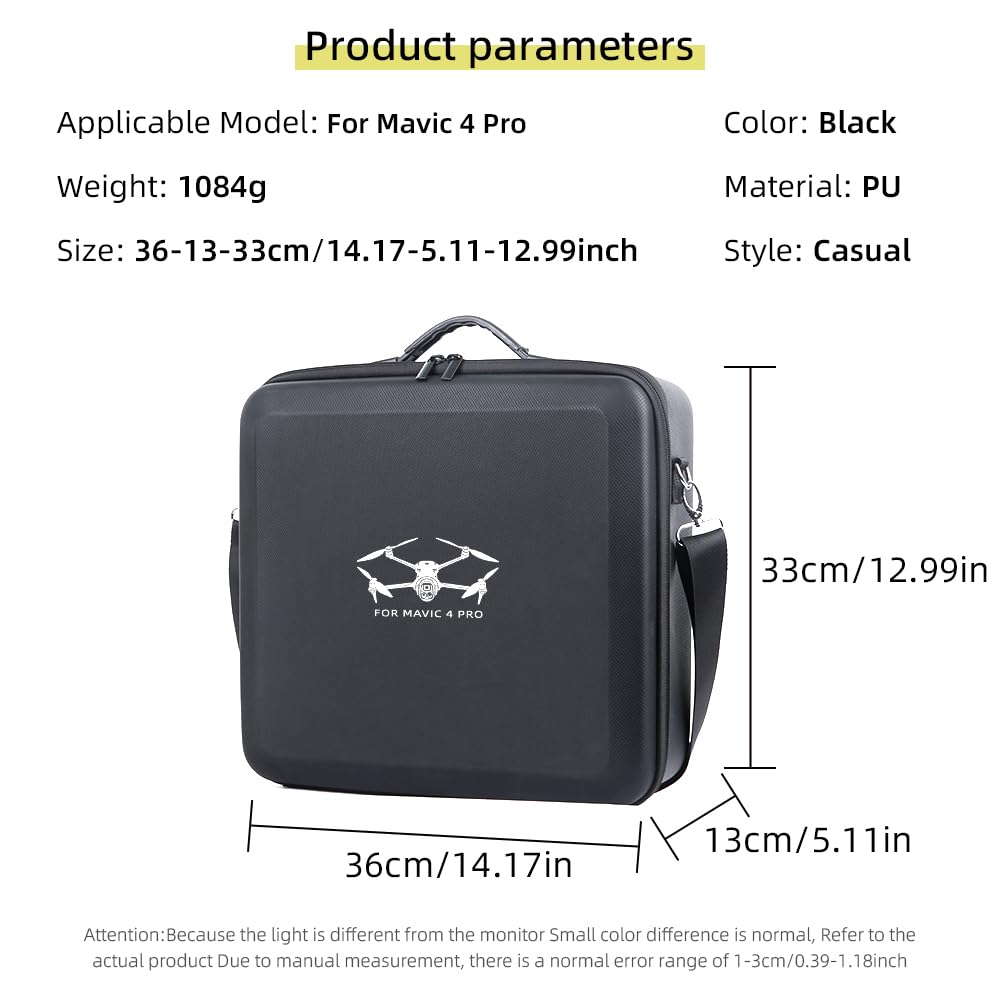 Custodia da viaggio per Mavic 4 Pro RC PRO2/RC 2, zaino organizer per il trasporto e lo stoccaggio del telecomando del drone, custodia a tracolla in PU EVA (solo custodia) (Nero)