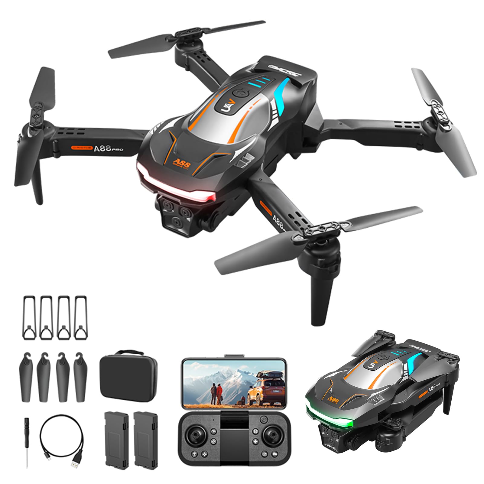 Drone with Camera Mini Foldable Drone for Kids Adults-1080P FPV Camera Drone with Stable Altitude Hold, Gestures Selfie,Waypoint Fly, Auto-Follow,3D Flip,One Key Start,2 Batteries Toys Gifts for Boys F185 Pro