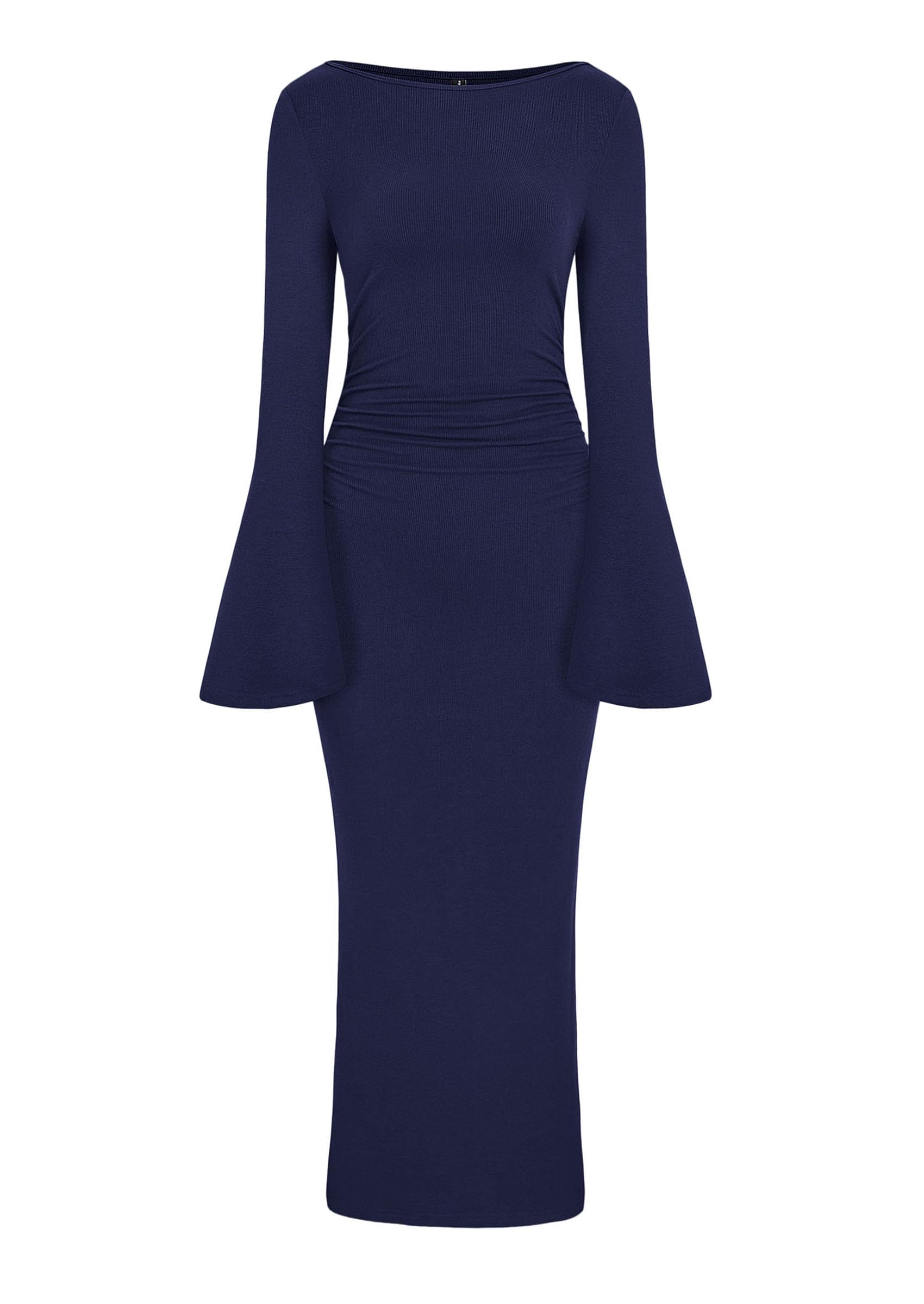 Maxi Dresses for Women Elegant Classy Spring Fall Long Bell Sleeve Ruched Bodycon Cocktail Party Slit Dress