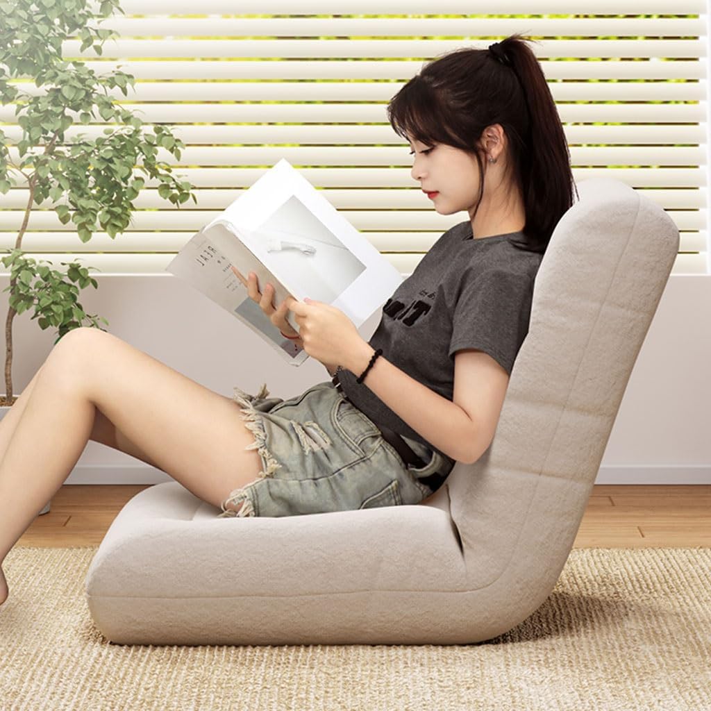 LEIYTFE Soft Plush Seat Cushion,Folding Sofa Sleeper Bed for Indoor Floor Bay Window Reaing Relaxing,6-Position Backrest Adjustment,Lounge Recliner Floor Chair(Grey,Velvet)