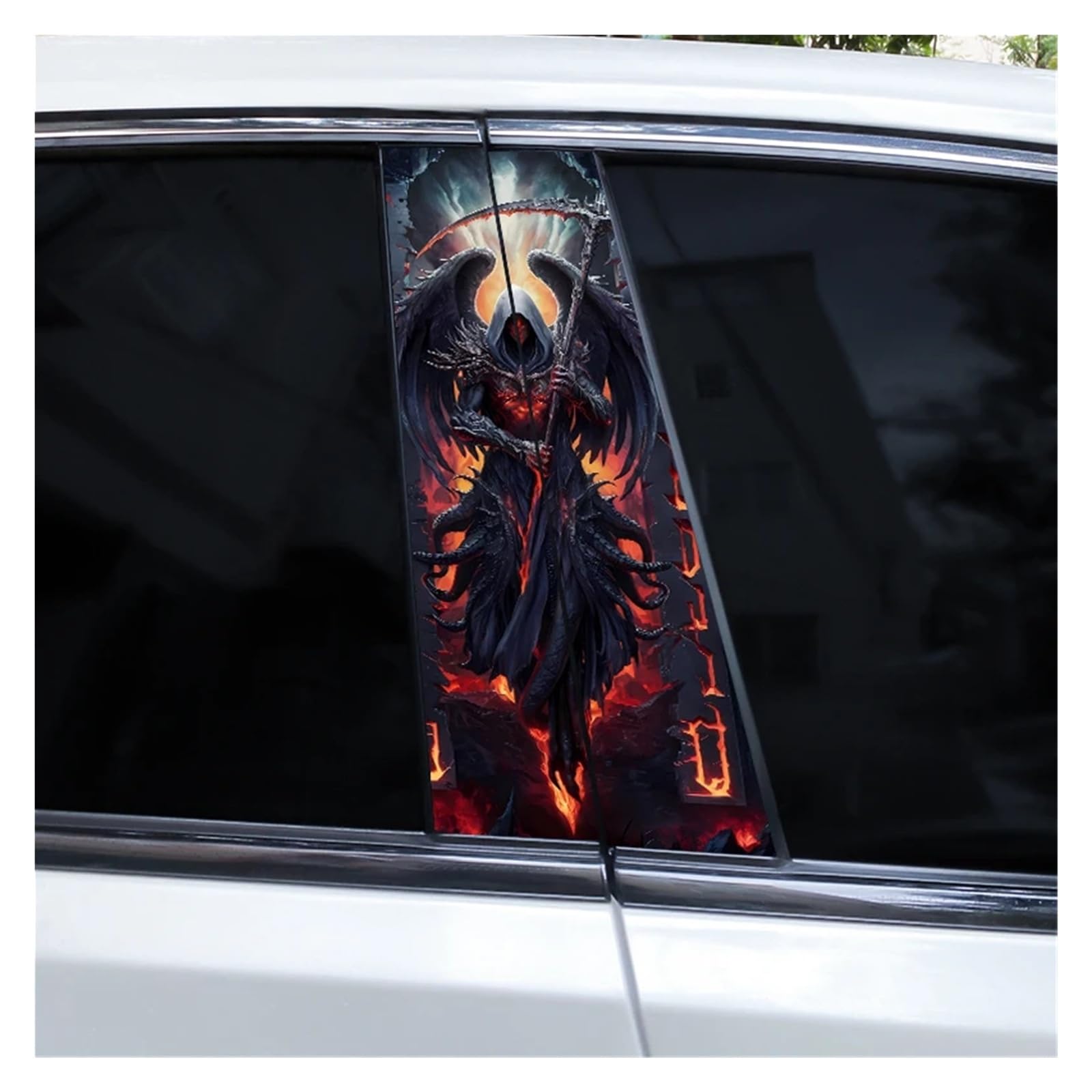 Car Side Decals 2pcs Knight Warrior Skull Car B Pillar Sticker DIY Door Modeling Center Column Decal(Style Q)