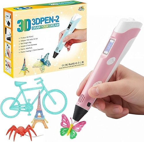 Caneta 3D com Impressão p/Arte Brinquedo Presente Infantil Profissional Rosa