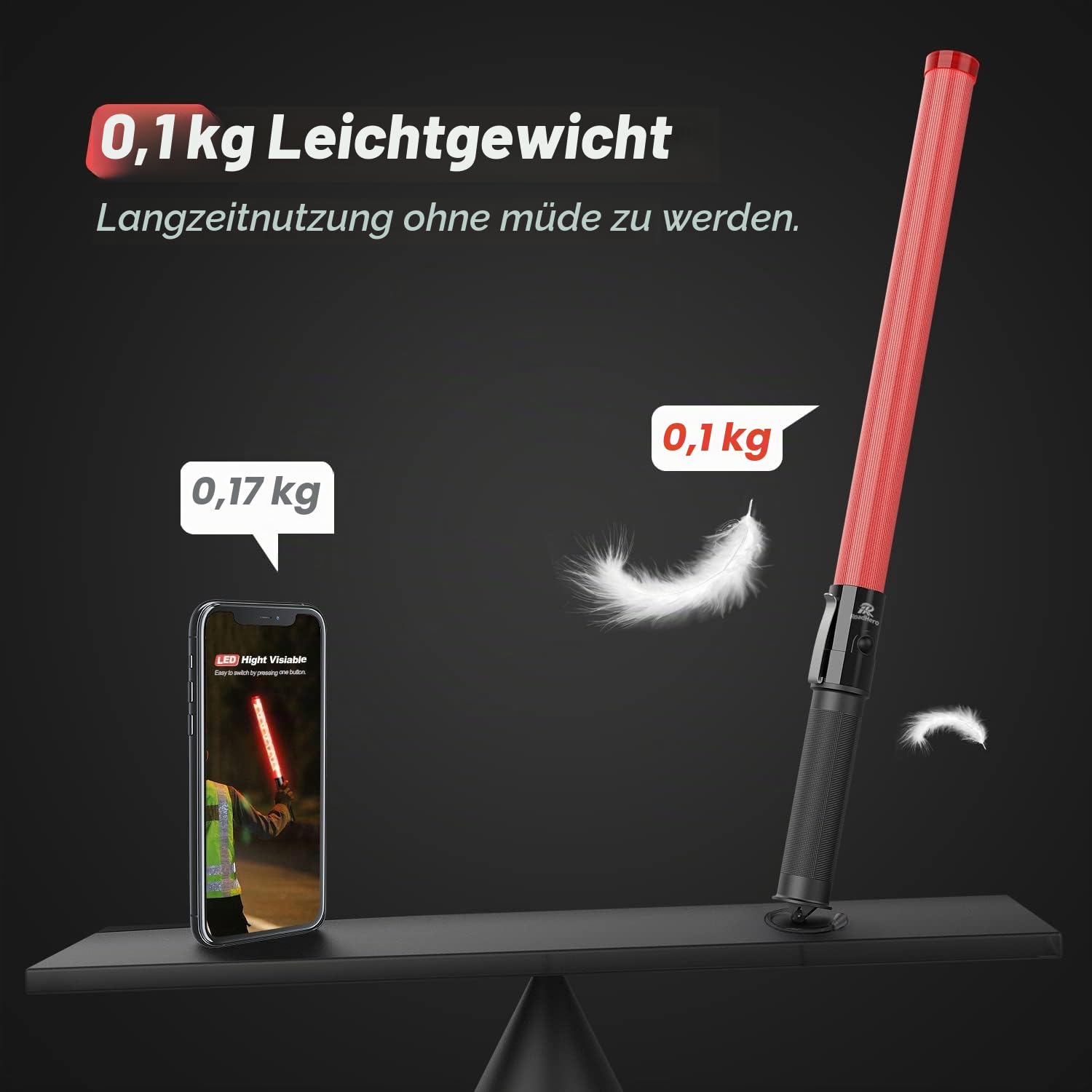RoadHero 6er-Pack Verkehrsstäbe, 53,3 cm LED Verkehrskontrollstäbe mit 2 Blinkmodi, Luftverkehrsleitstab mit Seitenclip für Flughafen, Parken, direktes Leiten von Autos