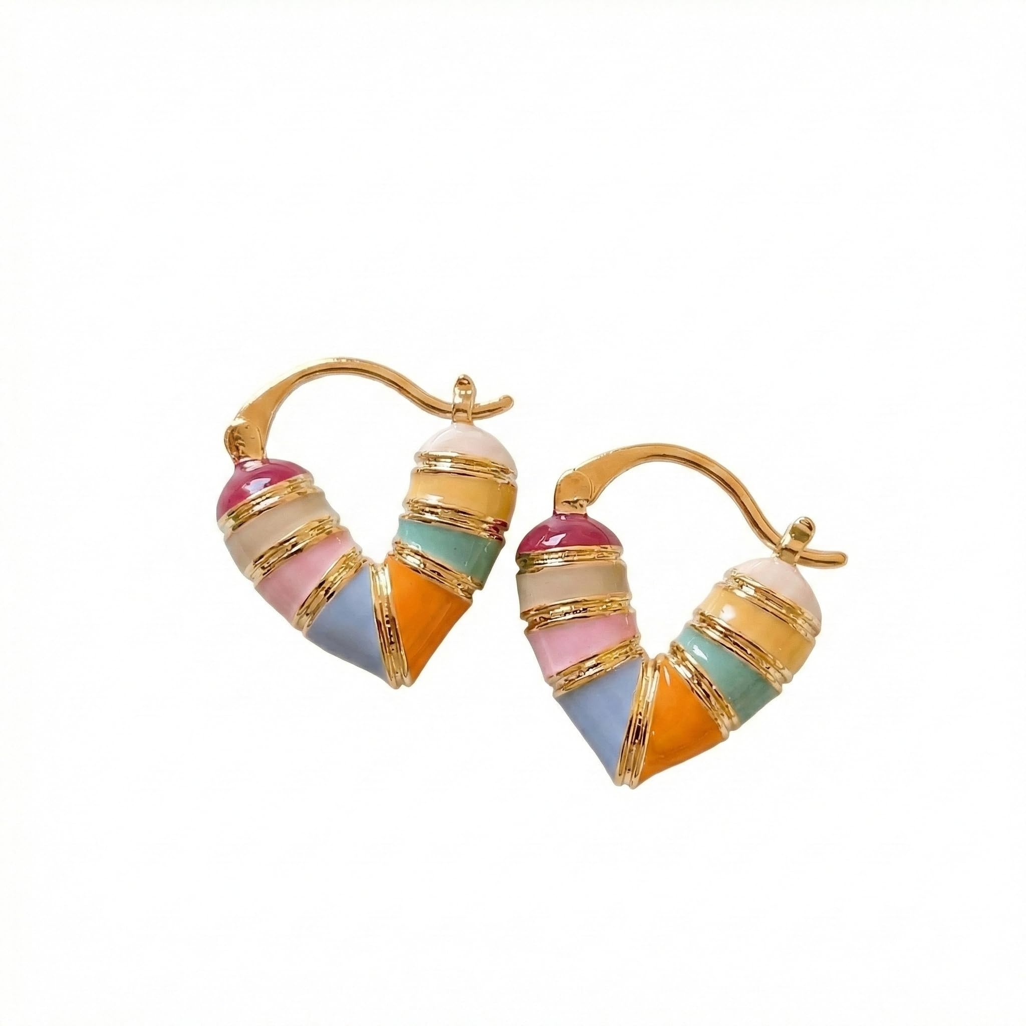 Gold Multicolor Enamel Hoop Earrings for Women, Pastel Designer Statement Hoops, Trendy Fashion Jewelry.-image-34