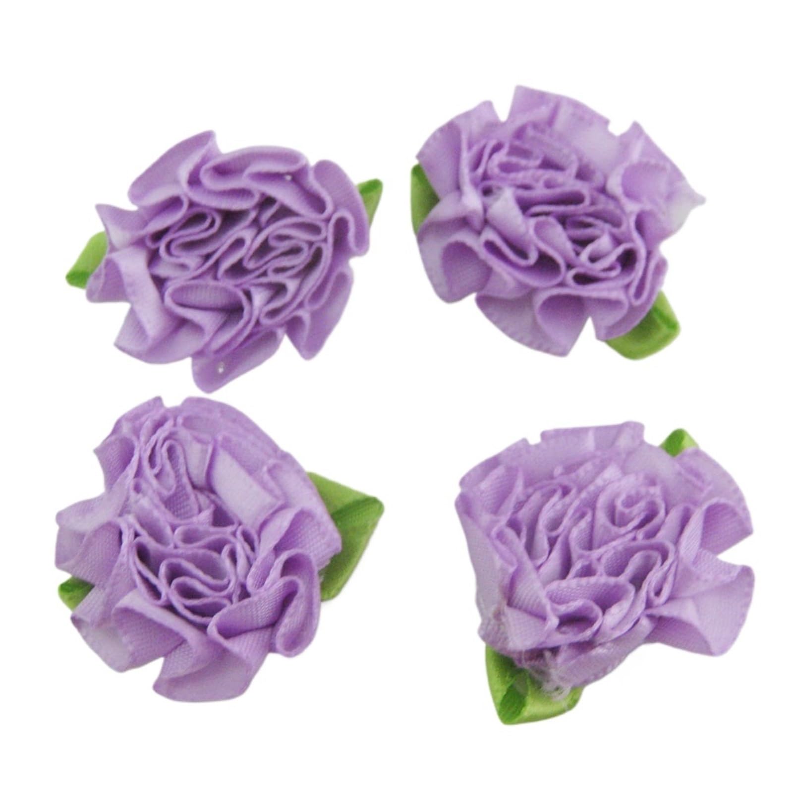 30Pcs About 1" Rosettes Ribbon Flowers With Leaf 30MM Accessories DIY Crafts Sewing(Purple)