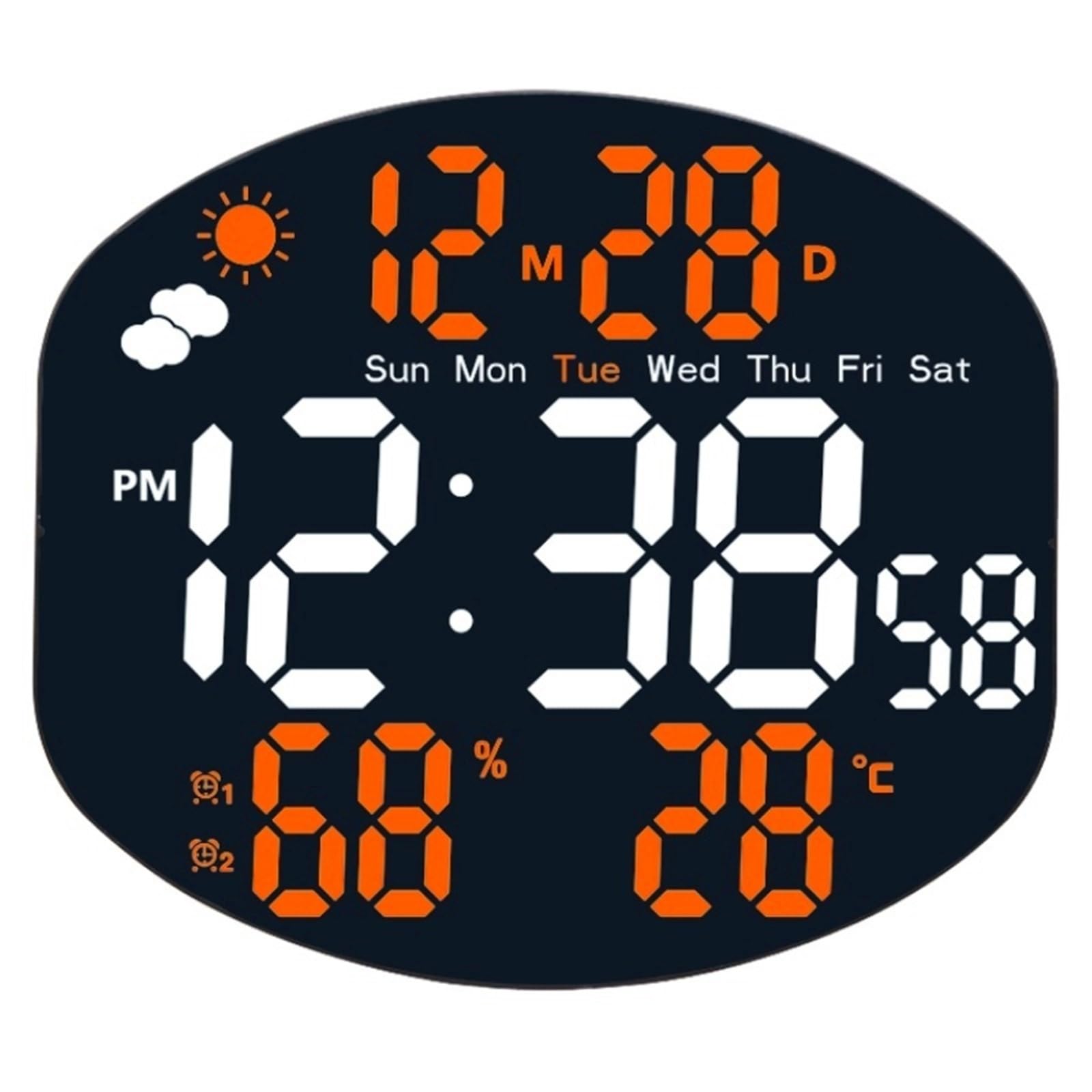 LADFRTYU Atomic Digital Wall Clock Large Digital Wall Clock Weather Station Forecast TEMP Humidity Date Week Night Mode Table 2 Alarm 12/24H LED(Orange)