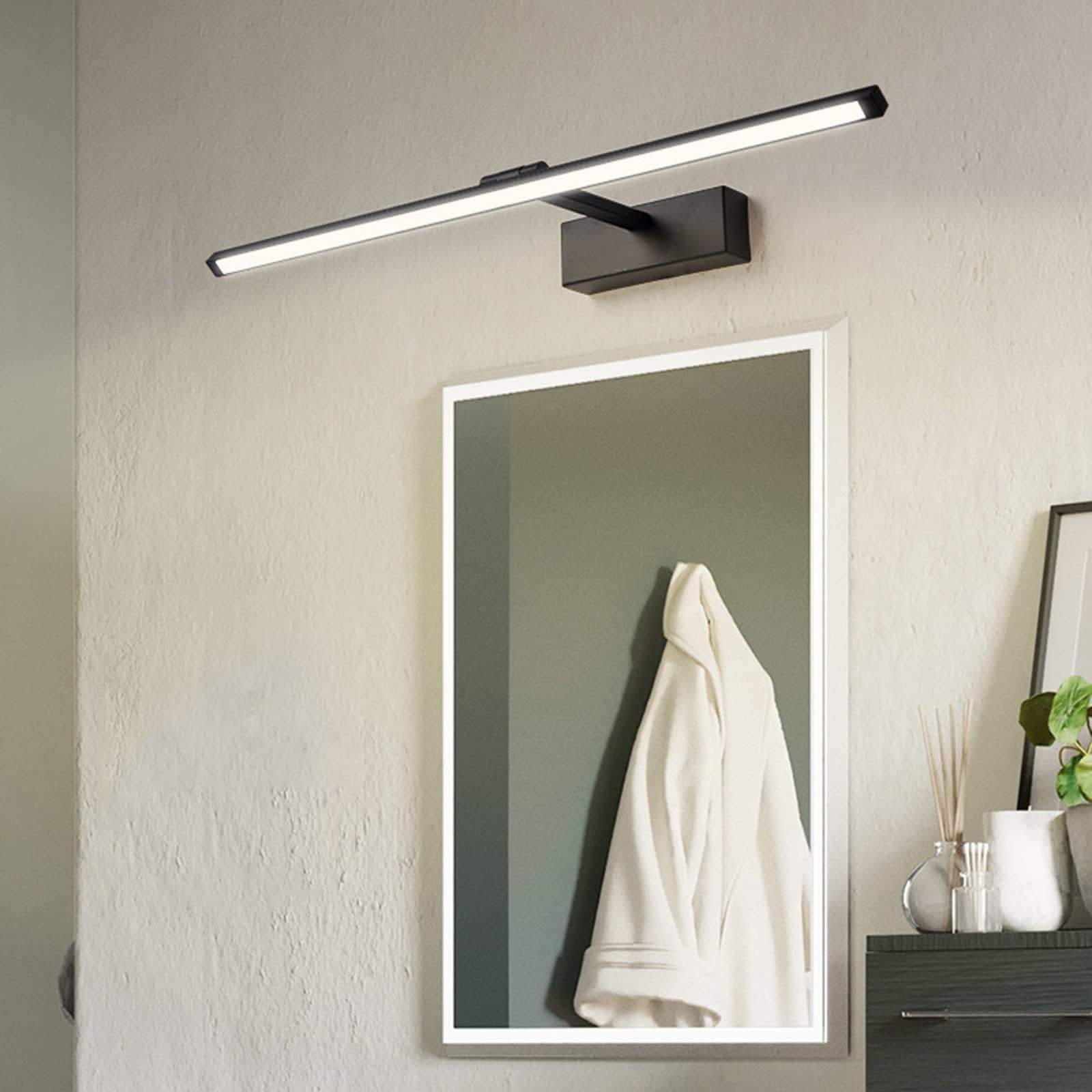applique bagno specchio tondo Lampada da specchio per bagno bagno di casa faro a specchio a LED nero appartamento per hotel nebbia impermeabile(Color:Warm Light,Size:70cm)
