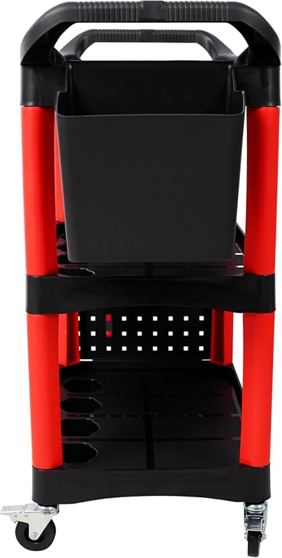 Auto Detailing Cart with Wheels, 3 Tier Car Detailing Cart with Hanging Boards & Hooks, Rolling Tool Organizer Car Wash Utility Cart for Garage, Workshop, DIY Home Included Bucket