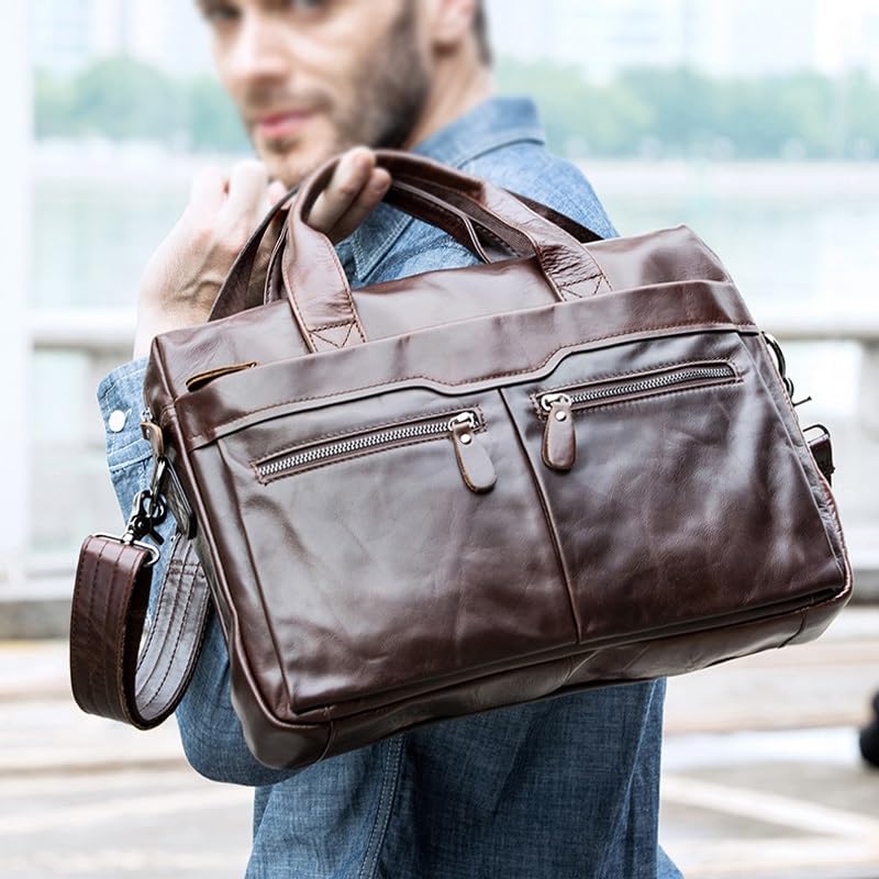 Men's Business Bag Shoulder Bag Carrying Briefcase Business Bag Shoulder Crossbody Bag(White-Patch Five-Pointed star4)3