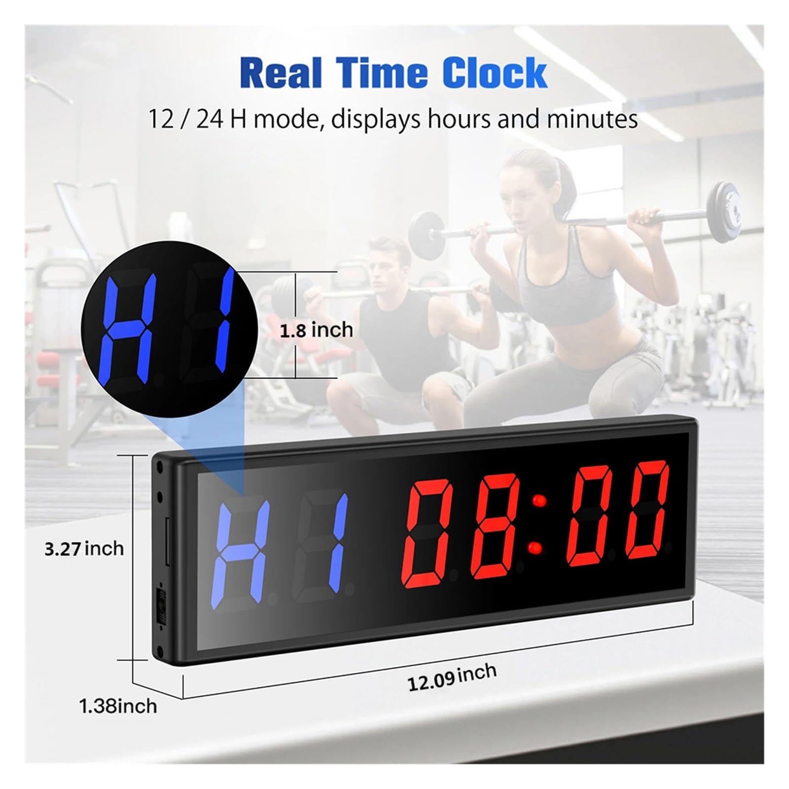 Timer palestra, 1.8 "6 Cifre LED Intervallo Timer Conto Alla Rovescia/Up Orologio Cronometro Allenamento for Garage Palestra di Casa Sportivo(Blue and red metal)