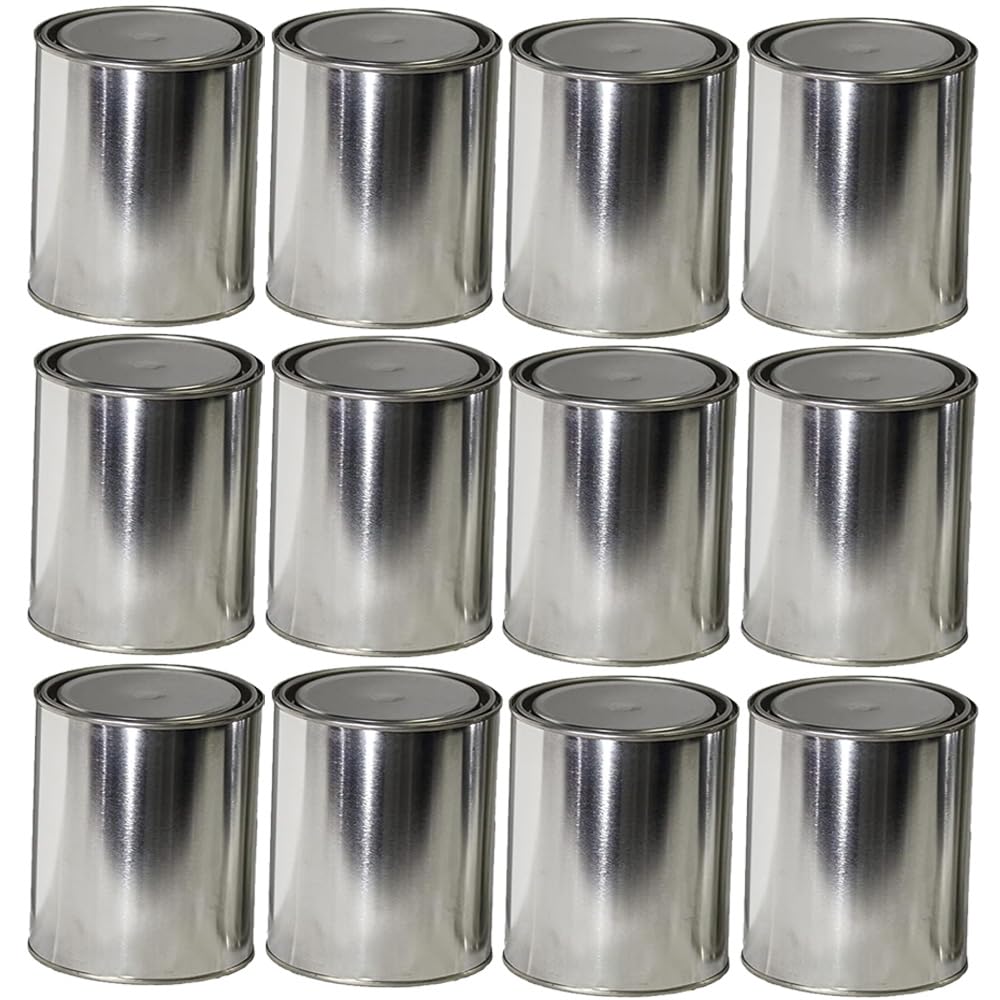 Empty Metal Quart Cans (12), Silver