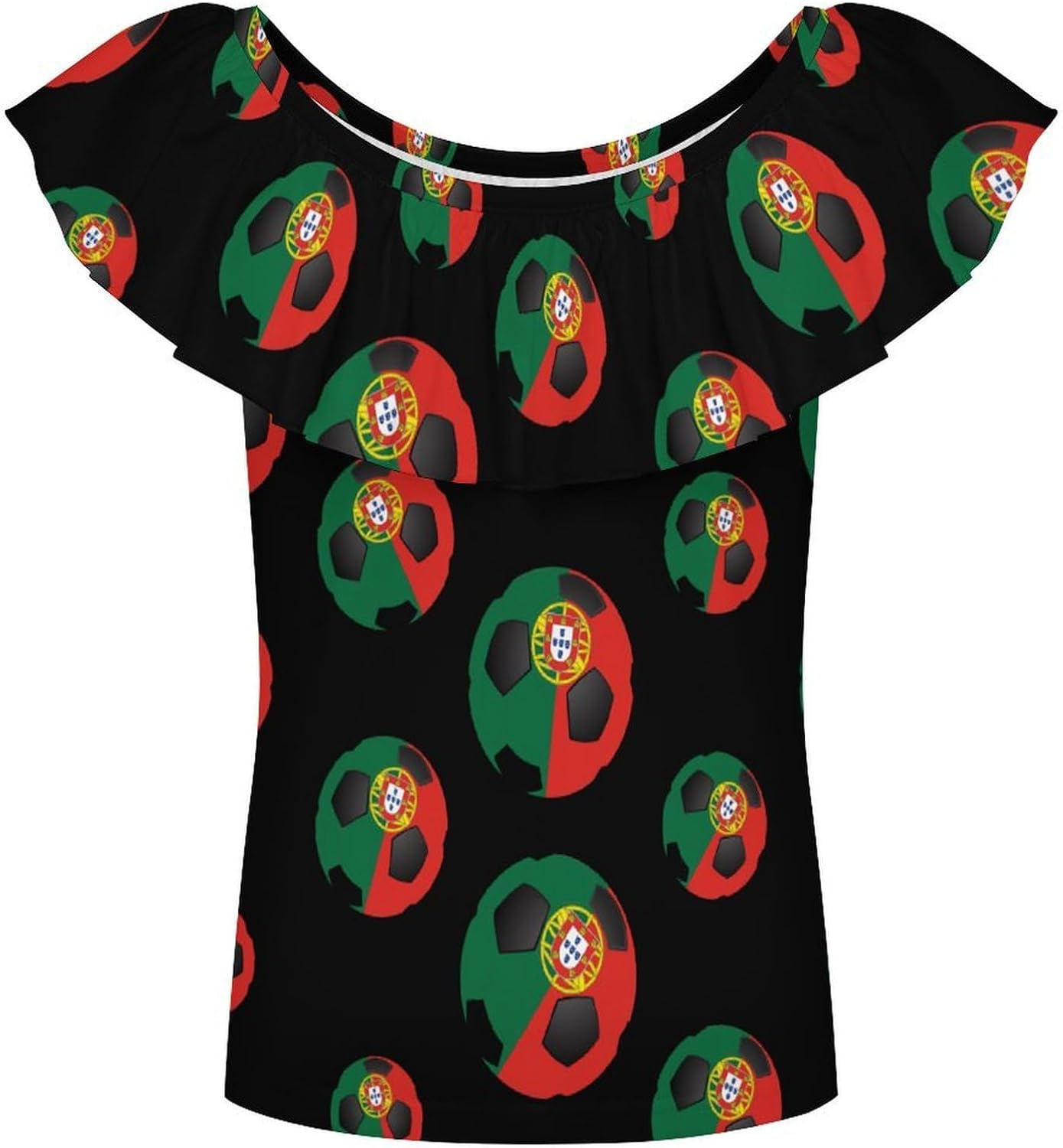 Portuguese Soccer Ball Portugal Flag Girls T-Shirts Top Ruffle Short Sleeve Blouse Casual Graphic Tees