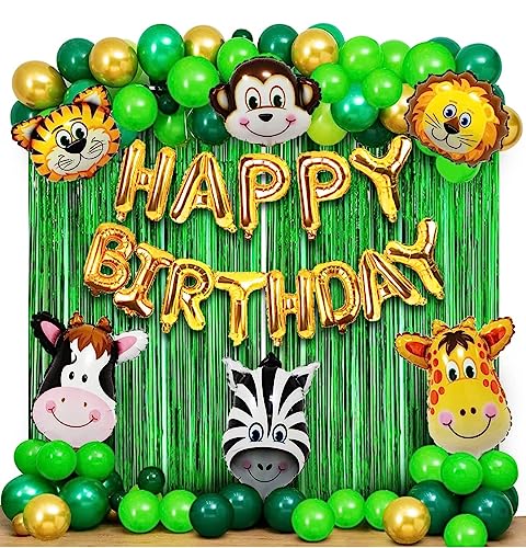 Image of MOOKE Jungle Theme Birthday Decoration Kit - 40 Pcs Combo Balloon, Bunting for Kids | Animal Theme Birthday Party Decorations | Jungle Safari Theme Birthday Decoration