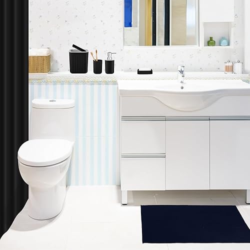 Miniatura 6 de Hosuly Juego de 9 piezas de accesorios de baño, cortina de ducha y 12 ganchos, dispensador de jabón, jabonera, tapete de baño antideslizante, taza y