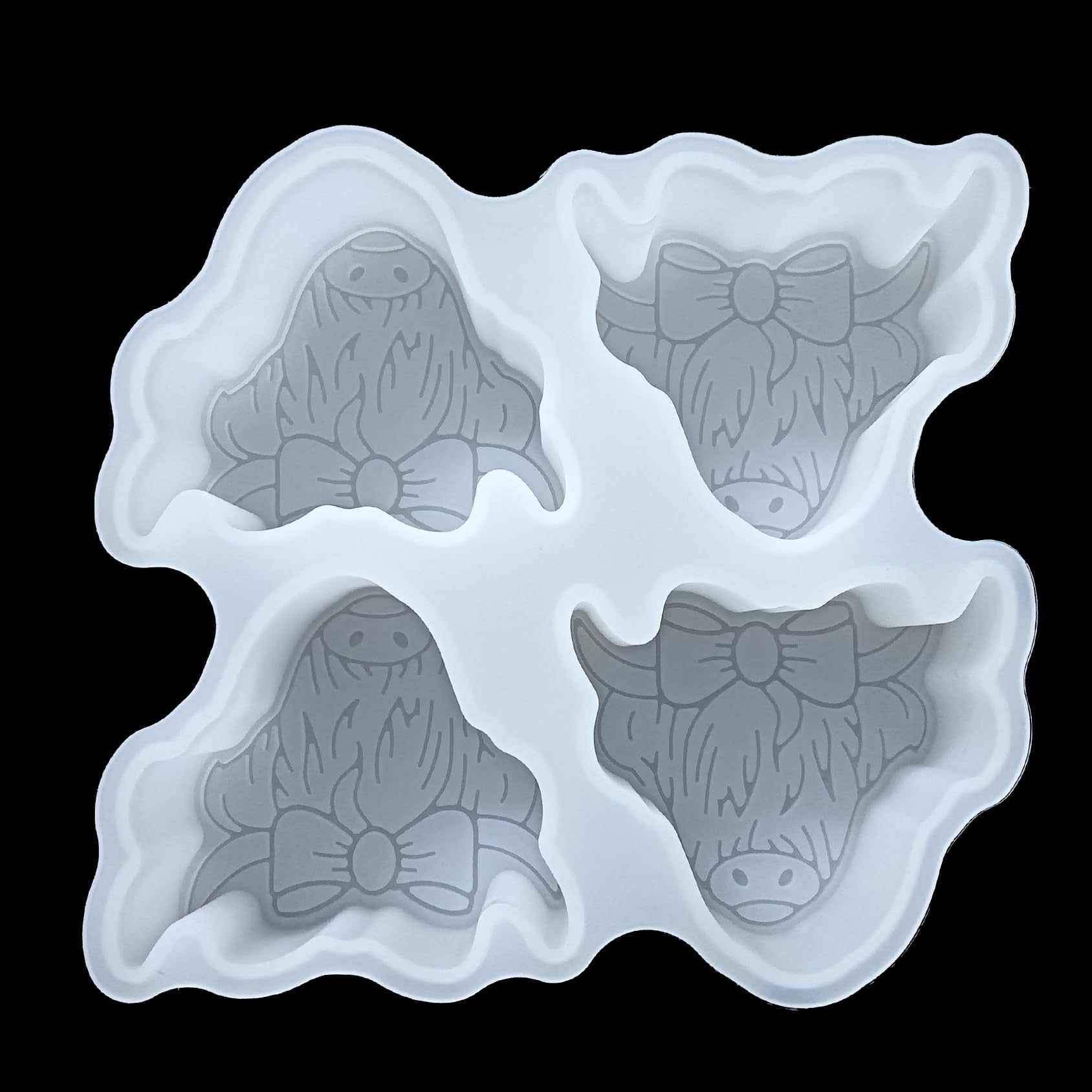 【300+ Design Optional】 Fuehbur 4 Cavity Highland Cow Shape Freshie Mold, Silicone Epoxy Resin Molds for Car Freshies, Aroma Beads, Soap Candle Pendant