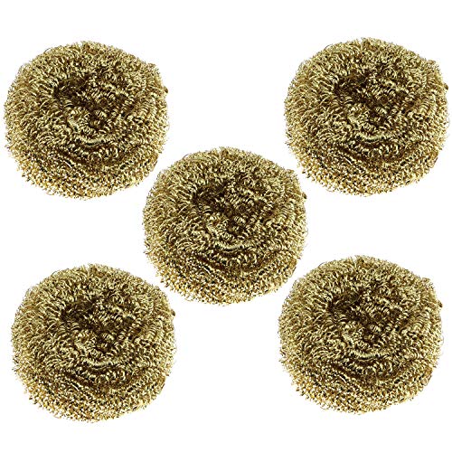 Ruiling 5 x Messingdraht-Reinigungsschwamm, hitzebeständig, Gehäuse aus Edelstahl, benötigt kein Wasser Cover