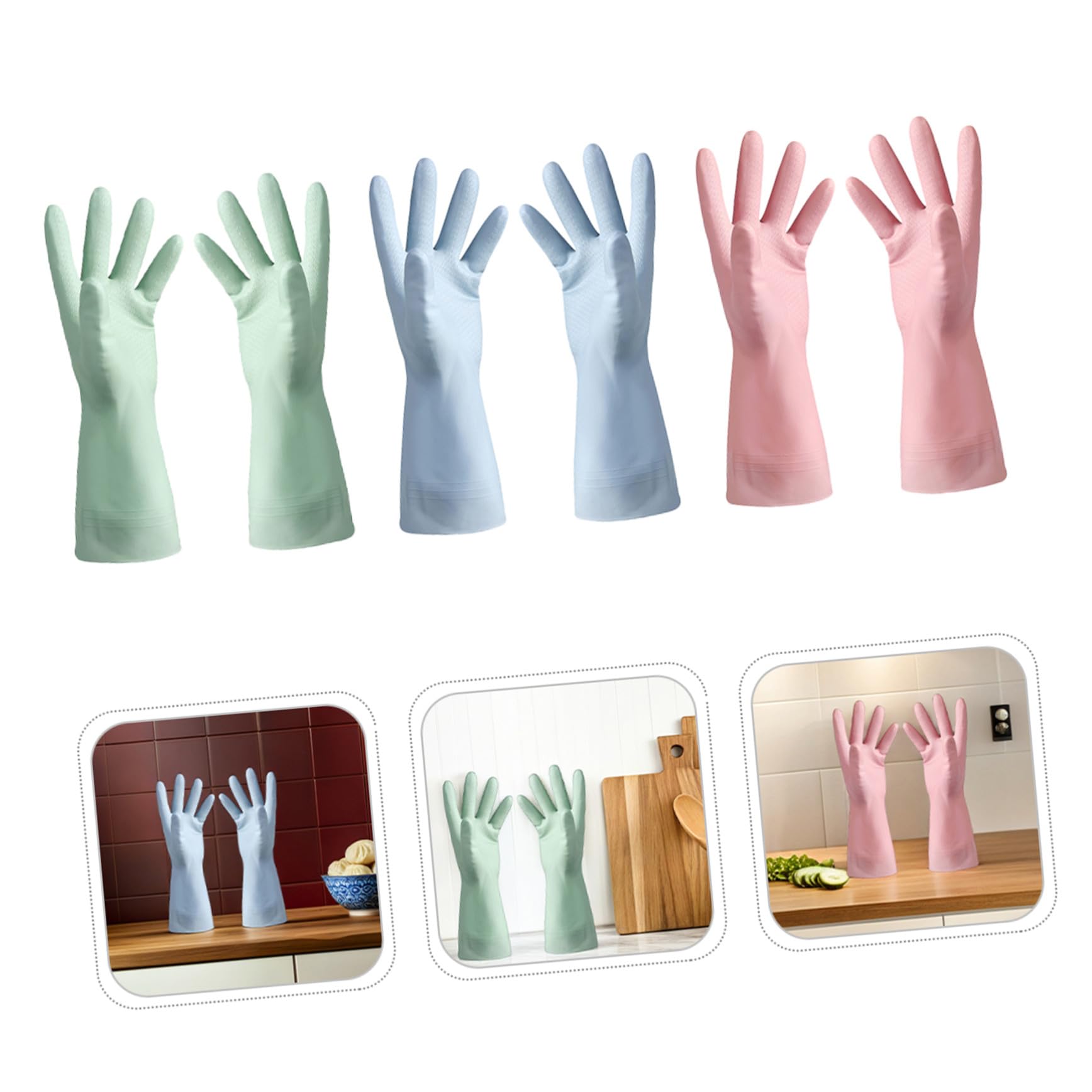 PACKOVE 6 Paia Guanti per Cucinare Impermeabili in PVC Riutilizzabili Guanti per Lavare Piatti Antiscivolo e Bucato